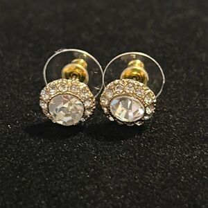 Rhinestone Earrings Small and Round Gold Tone